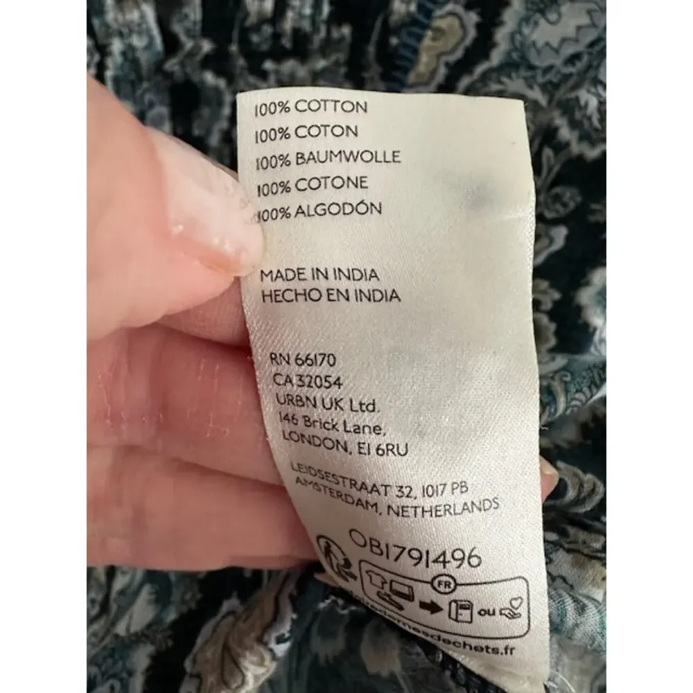 Anthropologie Floral Cotton Peasant Blouse Small Blue/Green - Picture 9 of 9